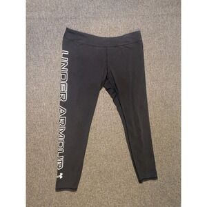Under Armour Womens Leggings Black White Logo Size XL Athletic Stretch Pants